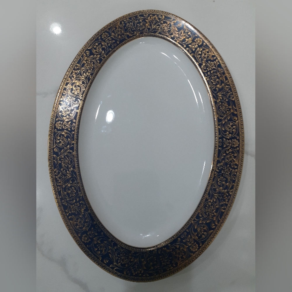 Sango Aristocrat Oval Platter 14 in. Cobalt Blue and Gold band